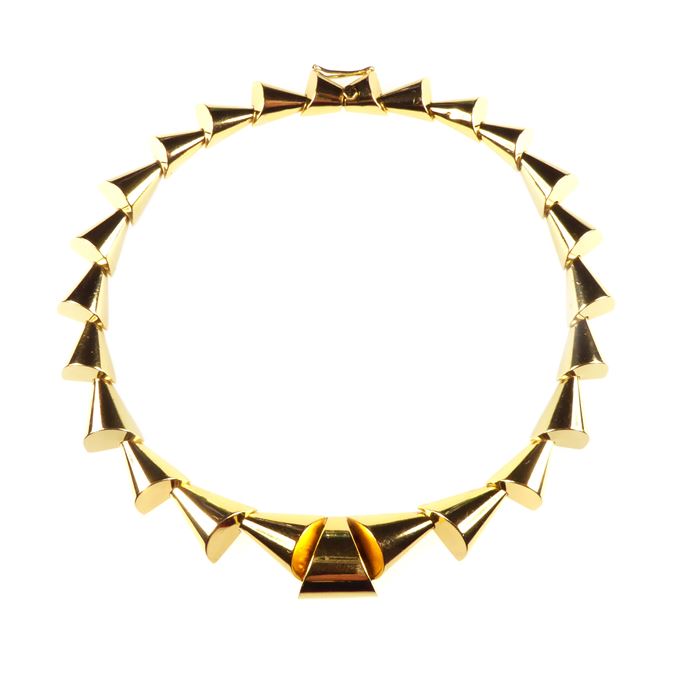 Art Deco gold geometric cone collar necklace | MasterArt